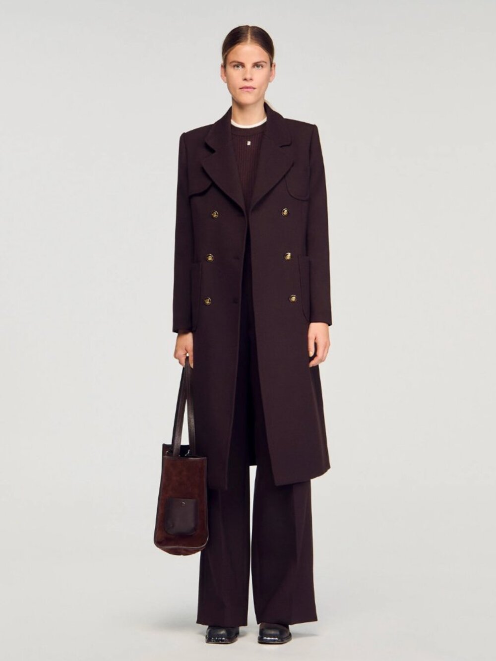 Sandro Double Breasted Coat in Brown, size 38. Fits like a size 6 - Picture 5 of 13